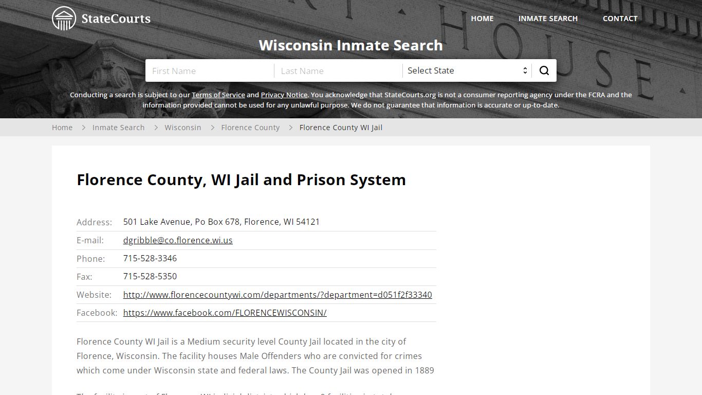Florence County WI Jail Inmate Records Search, Wisconsin ...